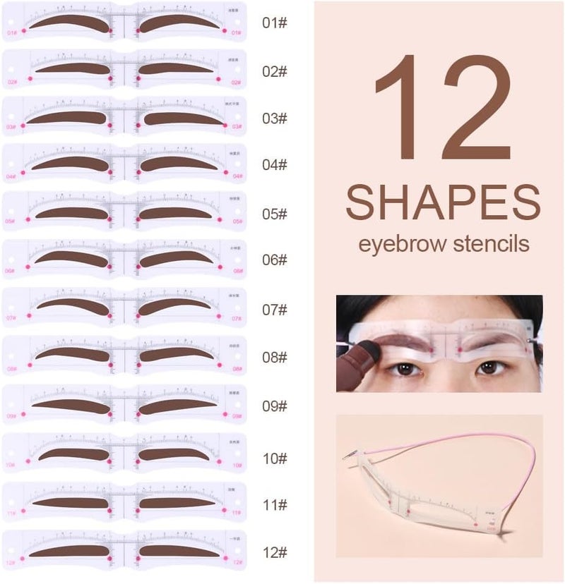 Eyebrow Stamp & Stencil Kit, 12 Reusable Brow Stencils with Natural Brown Powder, Waterproof & Smudge-Proof, Perfect for Beginners - Includes Brush & Cord (#2 Natural Brown) - Image 2