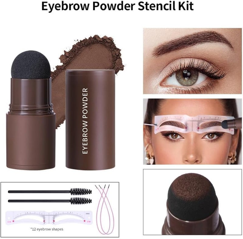 Eyebrow Stamp & Stencil Kit, 12 Reusable Brow Stencils with Natural Brown Powder, Waterproof & Smudge-Proof, Perfect for Beginners - Includes Brush & Cord (#2 Natural Brown) - Image 3