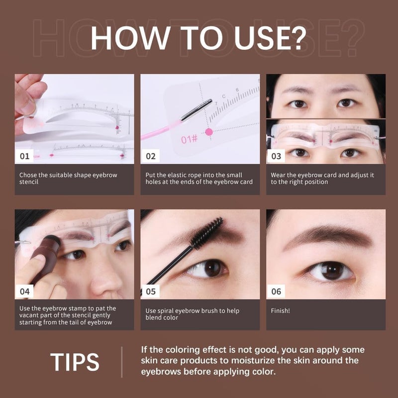 Eyebrow Stamp & Stencil Kit, 12 Reusable Brow Stencils with Natural Brown Powder, Waterproof & Smudge-Proof, Perfect for Beginners - Includes Brush & Cord (#2 Natural Brown) - Image 4