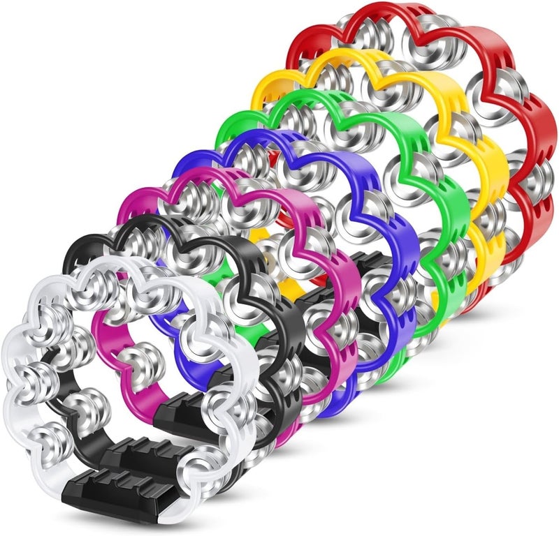 Flexzion Flower Tambourine - 8 Inch Handheld Percussion Instrument w/Metal Jingles & Ergonomic Grip - Small Tambourines for Adults, Church, Parties, & Musical Events (7 Color Pack) - Image 1