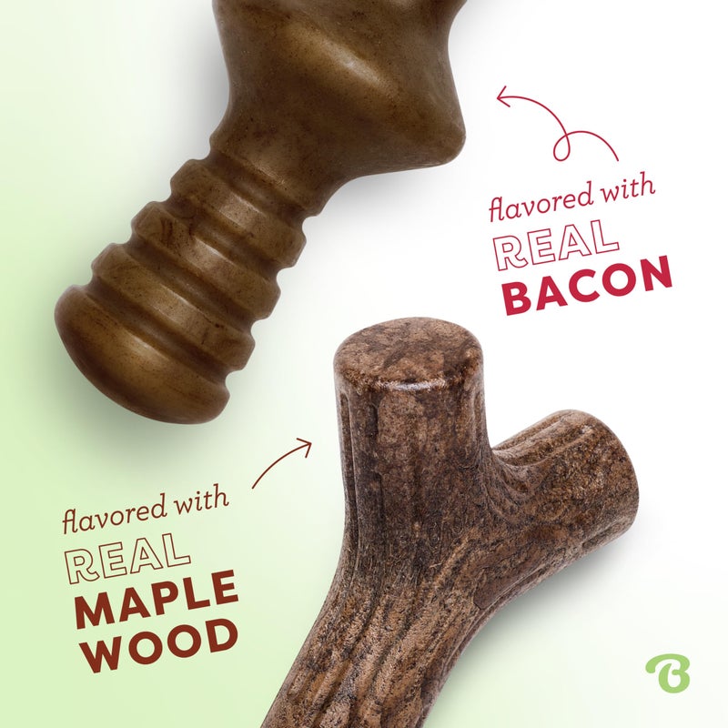 Benebone 2-Pack Maplestick/Zaggler Durable Dog Chew Toys, Real Maplewood, Real Bacon, Made in USA Large - Image 2