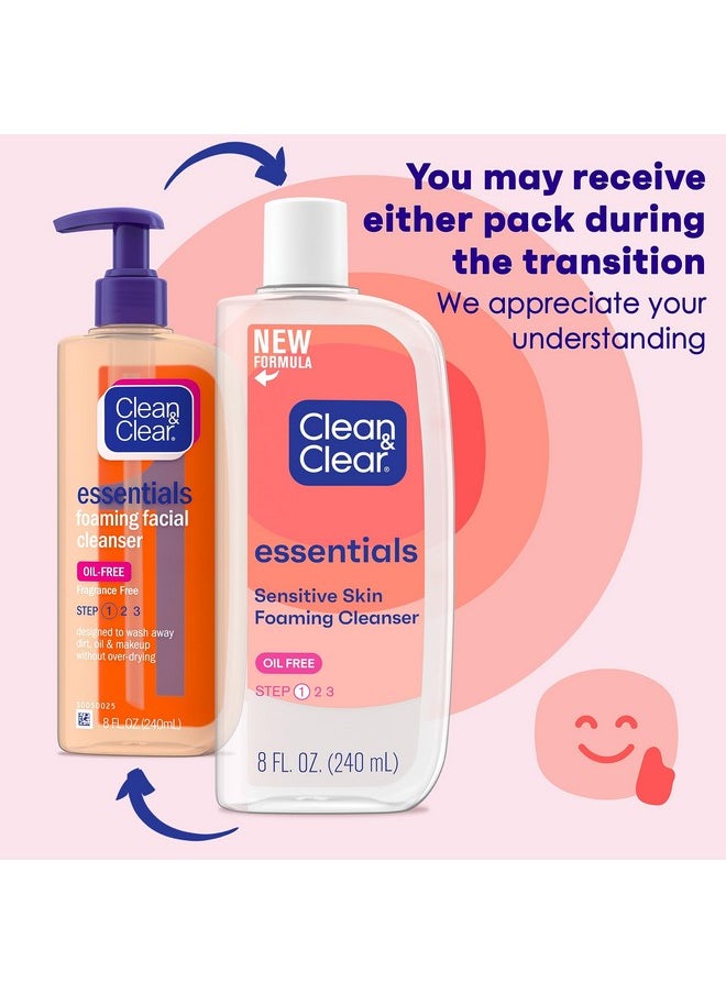 CLEAN & CLEAR Clean & Clear Essentials Foaming Facial Cleanser, Oil-Free Daily Face Wash with Glycerin to Remove Acne Breakout-Causing Dirt, Oil & Makeup Without Over-Drying, 8 Fl Oz (Packaging may vary)  - Image 2