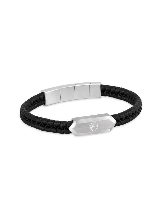 Ducati Leggenda Silver Stainless Steel Black Braided Leather Bracelet for Men 180mm - Image 2