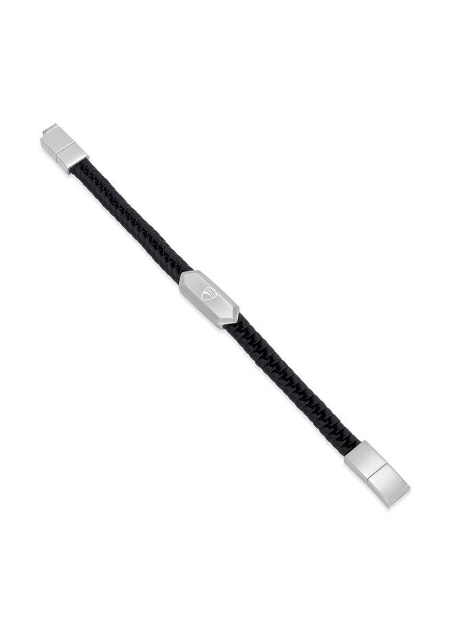 Ducati Leggenda Silver Stainless Steel Black Braided Leather Bracelet for Men 180mm - Image 3