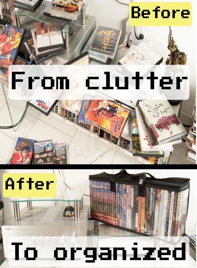Made Easy Kit DVD Storage Bag - Clear PVC Organizer,Triple-Stitched Handles, Dividers - Stackable, Space-Saving, Fits 40 DVD Cases - Container for Movie Discs, Video Games, VHS Tapes (Black) - Image 4
