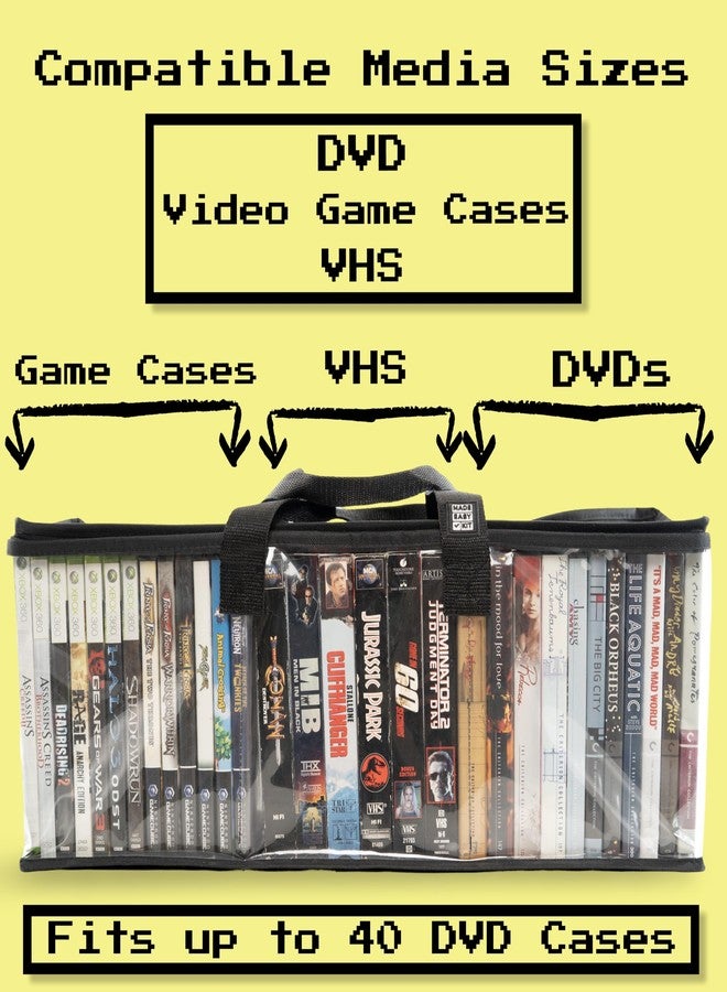 Made Easy Kit DVD Storage Bag - Clear PVC Organizer,Triple-Stitched Handles, Dividers - Stackable, Space-Saving, Fits 40 DVD Cases - Container for Movie Discs, Video Games, VHS Tapes (Black) - Image 3