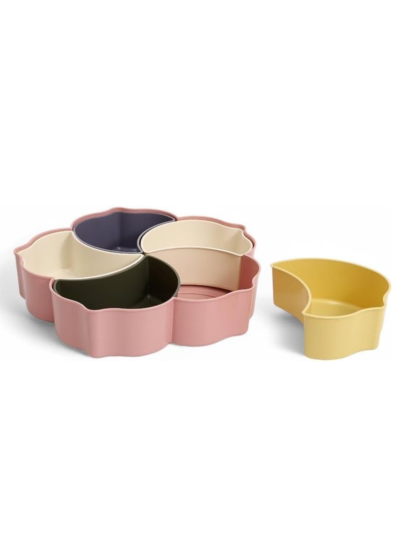 Plan A - Flower Design Serving Plate, Divided 5 Compartments with Clear Lid with Gold Frame Perfect for Serving Desserts, Nuts, and Treats Add a Sophisticated Touch to Your Hospitality (Pink with Gold Frame) - Image 1