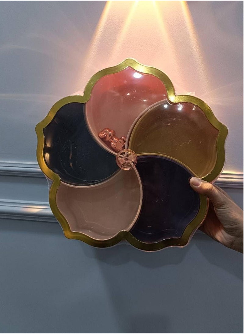 Plan A - Flower Design Serving Plate, Divided 5 Compartments with Clear Lid with Gold Frame Perfect for Serving Desserts, Nuts, and Treats Add a Sophisticated Touch to Your Hospitality (Pink with Gold Frame) - Image 1