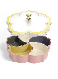 Plan A Flower Design Serving Plate, Divided 5 Compartments with Clear Lid with Gold Frame Perfect for Serving Desserts, Nuts, and Treats Add a Sophisticated Touch to Your Hospitality (Pink with Gold Frame)  - Image 1