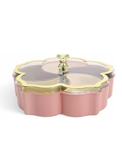 Plan A Flower Design Serving Plate, Divided 5 Compartments with Clear Lid with Gold Frame Perfect for Serving Desserts, Nuts, and Treats Add a Sophisticated Touch to Your Hospitality (Pink with Gold Frame)  - Image 2