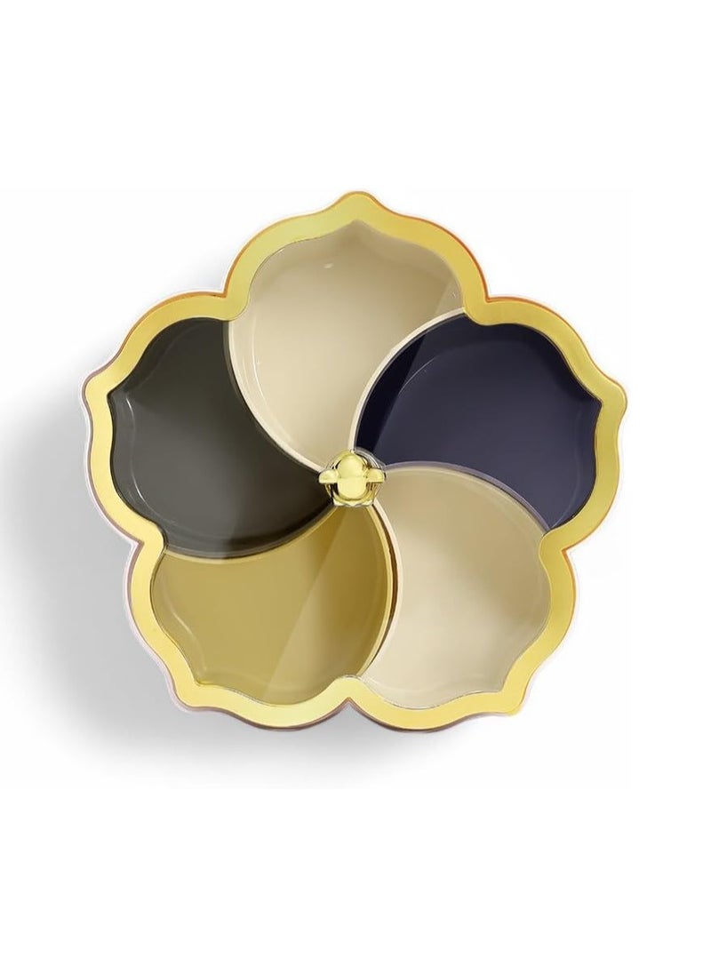 Plan A - Flower Design Serving Plate, Divided 5 Compartments with Clear Lid with Gold Frame Perfect for Serving Desserts, Nuts, and Treats Add a Sophisticated Touch to Your Hospitality (Pink with Gold Frame) - Image 1