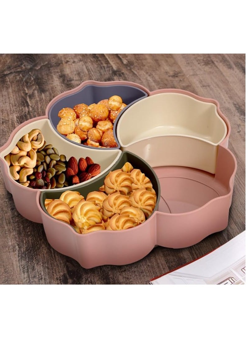 Plan A - Flower Design Serving Plate, Divided 5 Compartments with Clear Lid with Gold Frame Perfect for Serving Desserts, Nuts, and Treats Add a Sophisticated Touch to Your Hospitality (Pink with Gold Frame) - Image 1