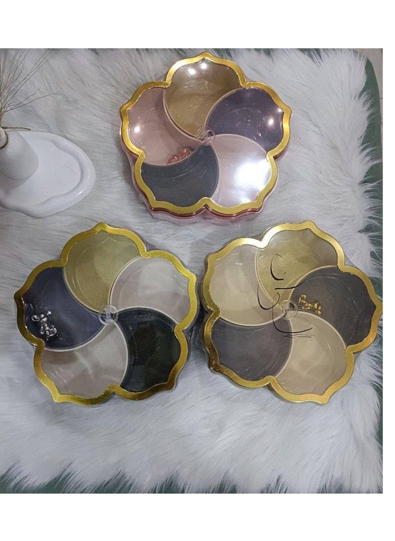 Plan A - Flower Design Serving Plate, Divided 5 Compartments with Clear Lid with Gold Frame Perfect for Serving Desserts, Nuts, and Treats Add a Sophisticated Touch to Your Hospitality (Pink with Gold Frame) - Image 1