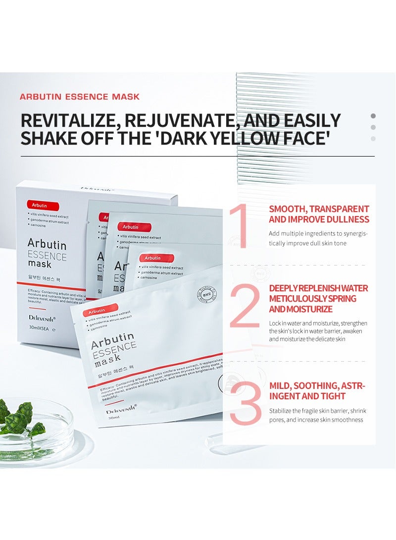 DEleventh Korean Brand α-Arbutin Essence Facial Mask 30ml × 5pcs / Brightens, Hydrates, and Firms Skin, Balances Skin Moisture and Oil, Reduces Dark Spots and Fine Lines - Image 3