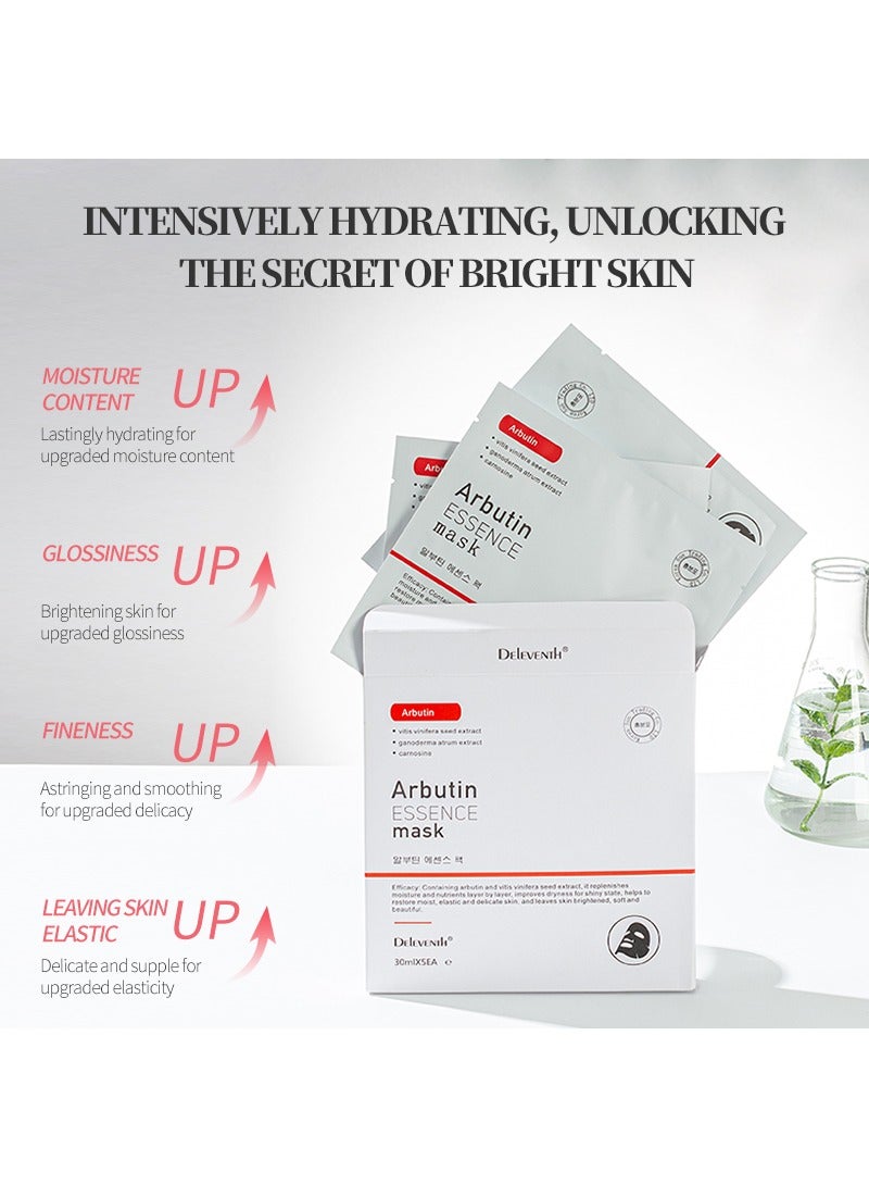 DEleventh Korean Brand α-Arbutin Essence Facial Mask 30ml × 5pcs / Brightens, Hydrates, and Firms Skin, Balances Skin Moisture and Oil, Reduces Dark Spots and Fine Lines - Image 4