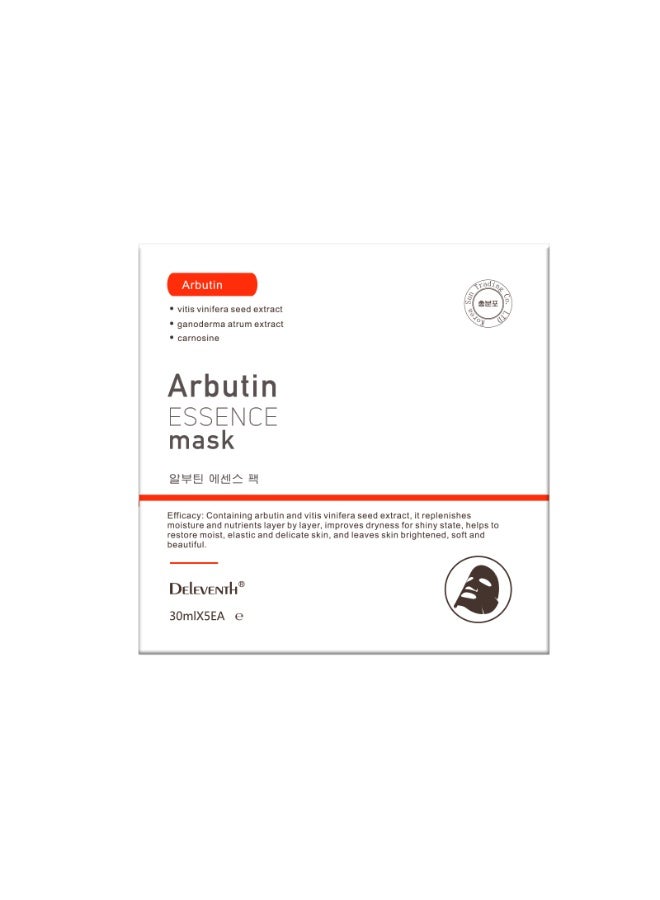 DEleventh Korean Brand α-Arbutin Essence Facial Mask 30ml × 5pcs / Brightens, Hydrates, and Firms Skin, Balances Skin Moisture and Oil, Reduces Dark Spots and Fine Lines - Image 1