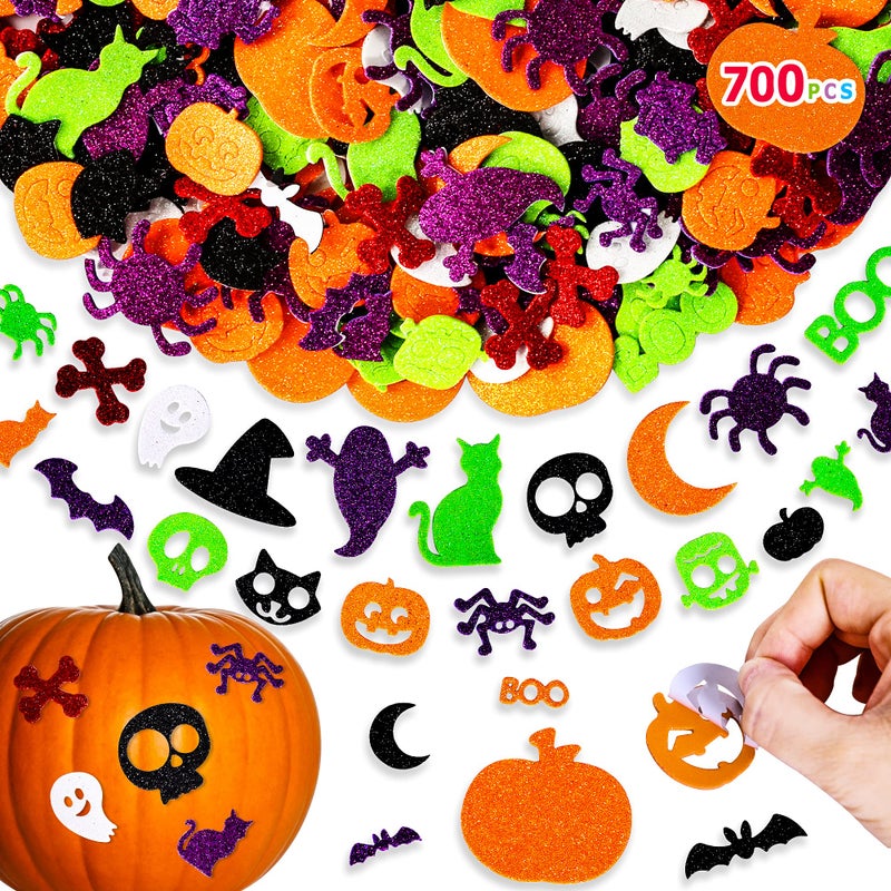 Max Fun 700Pcs Halloween Foam Stickers Glitter Foam Sticker DIY Craft Stickers for Kids Halloween Decorations Party Supplies