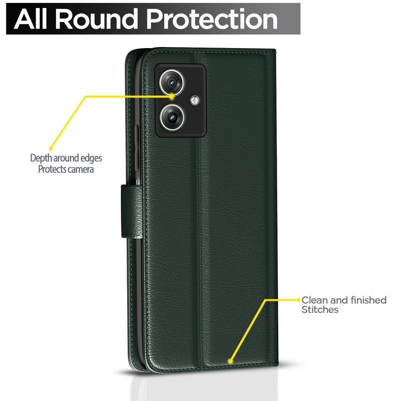 Pikkme Flip Cover Leather Finish | Inside TPU with Card Pockets | Wallet Stand and Shock Proof | Complete Protection Flip Case for Moto G54 5G / G64 5G(Green) - Image 4