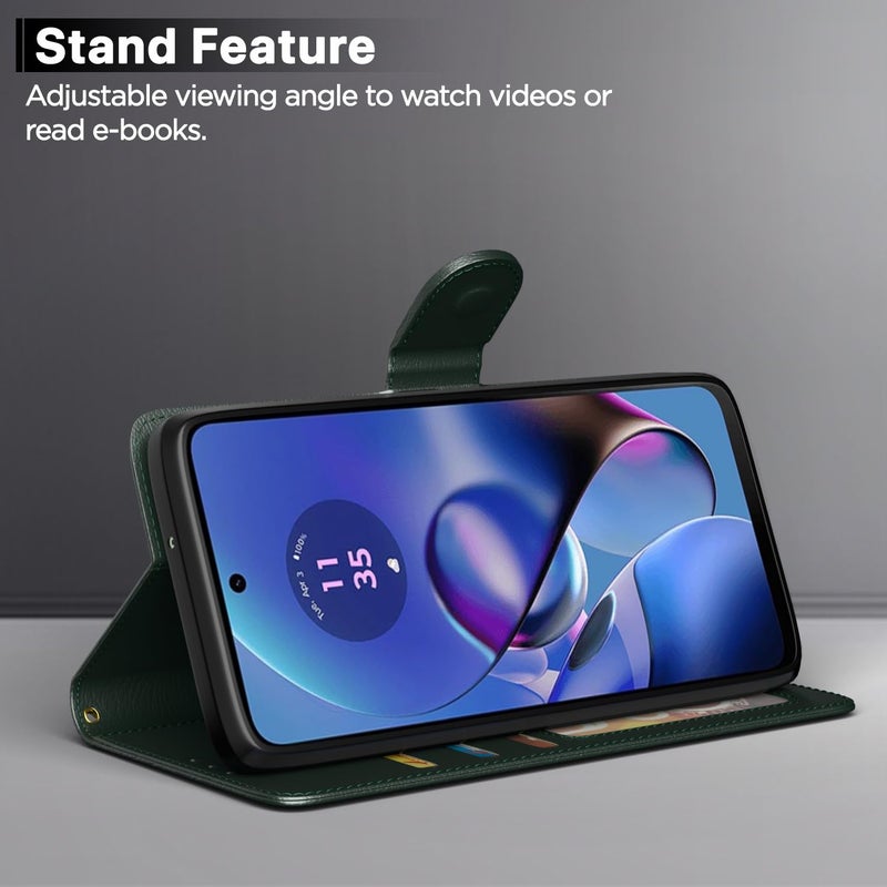 Pikkme Flip Cover Leather Finish | Inside TPU with Card Pockets | Wallet Stand and Shock Proof | Complete Protection Flip Case for Moto G54 5G / G64 5G(Green) - Image 3