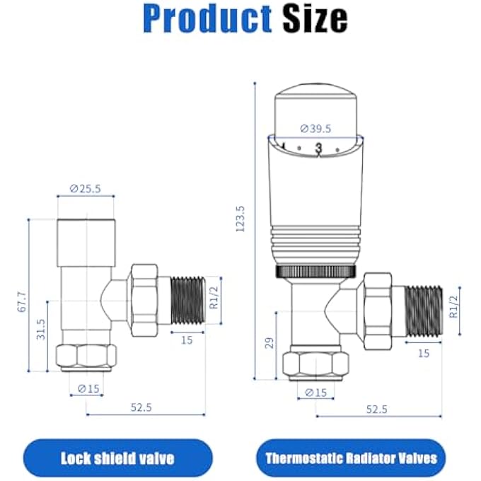 THERMOSTATIC RADIATOR VALVES (TRV), TEXTURED ANTHRACITE GREY, ANGLED LOCKSHIELD VALVE, 15MM, FOR CENTRAL HEATING RADIATORS, TOWEL RAILS - Image 3