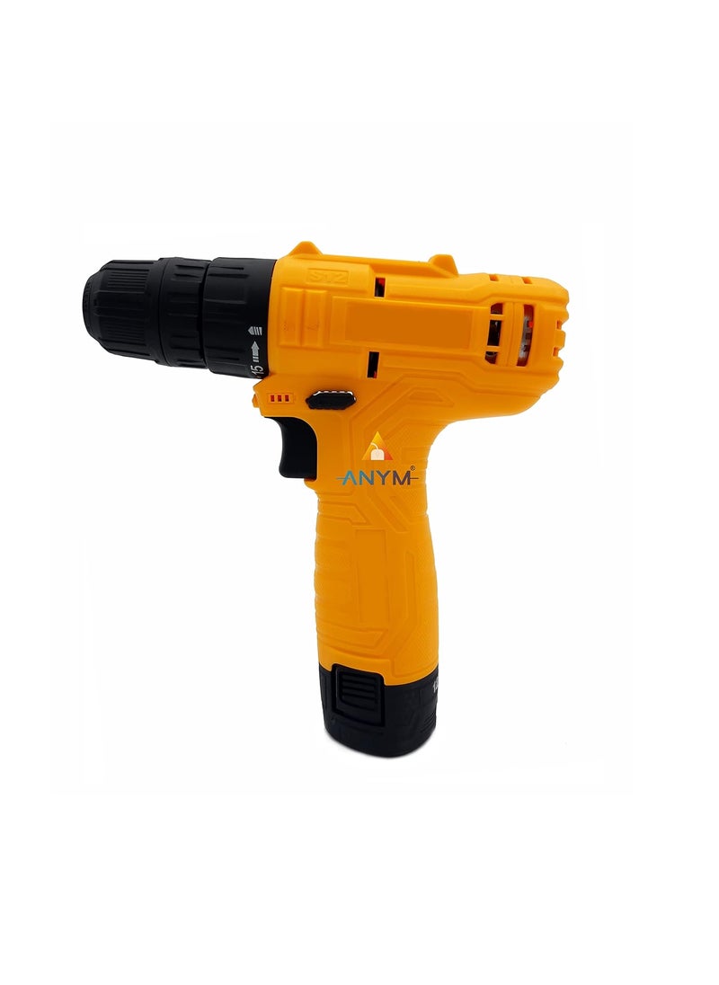 ANYM - ANYM 12V Cordless Drill Screw Driver with 1 BatteryLED Light and Variable SpeedKeyless ChuckChuck Capacity0810mm - Image 1