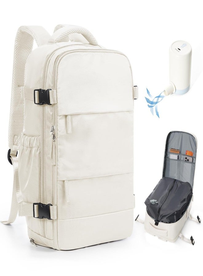 وي بلان حقيبة ظهر للسفر من ويبلان مزودة بمضخة شفط، أكياس محكمة الإغلاق بالتفريغ للملابس، حجرة للأحذية، حقيبة أغراض شخصية من يونايتد إيرلاينز 17×10×9، حقيبة ظهر مضغوطة مفرغة من الهواء، بيج - Image 1