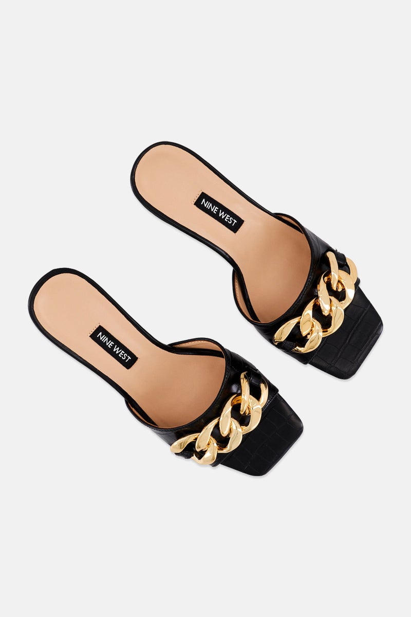 NINE WEST Women Delia Leather Slip On Sandals, Black - Image 4