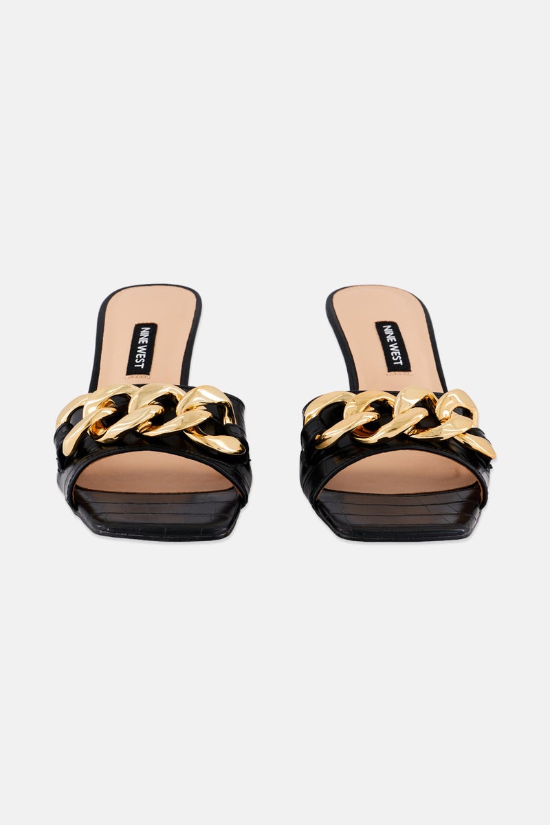 NINE WEST Women Delia Leather Slip On Sandals, Black - Image 2