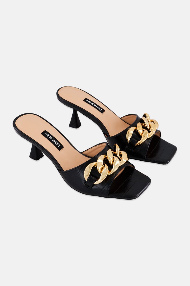 NINE WEST Women Delia Leather Slip On Sandals, Black - Image 1
