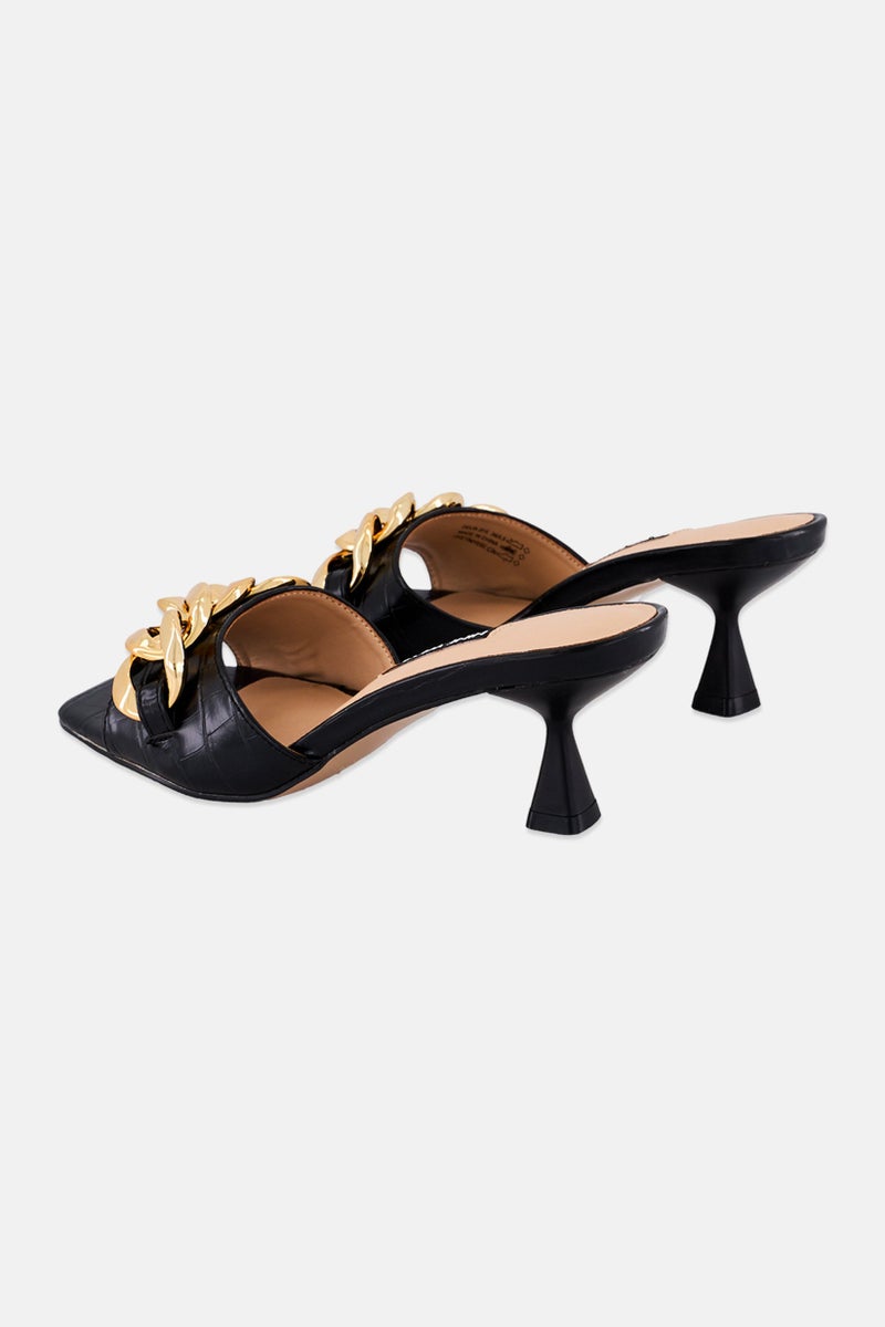 NINE WEST Women Delia Leather Slip On Sandals, Black - Image 3