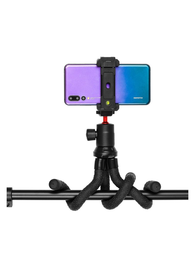 porodo Flexible Tripod Stand with 360° Panoramic Ball-Head / Non-Slip Grip / Foldable and Flexible Stand - Black - Image 5