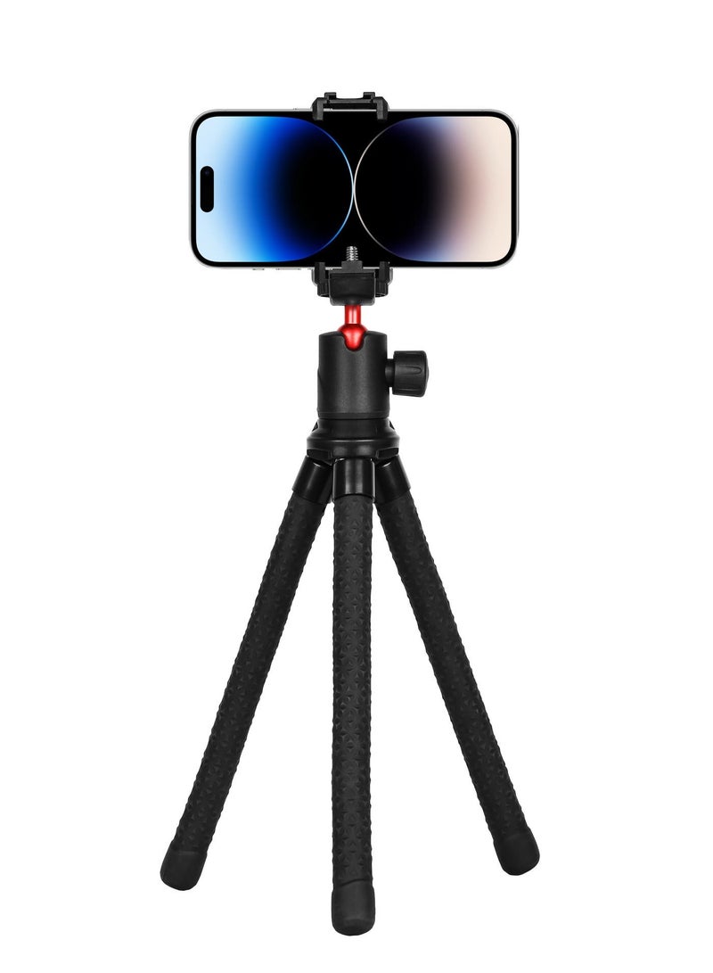 porodo Flexible Tripod Stand with 360° Panoramic Ball-Head / Non-Slip Grip / Foldable and Flexible Stand - Black - Image 3