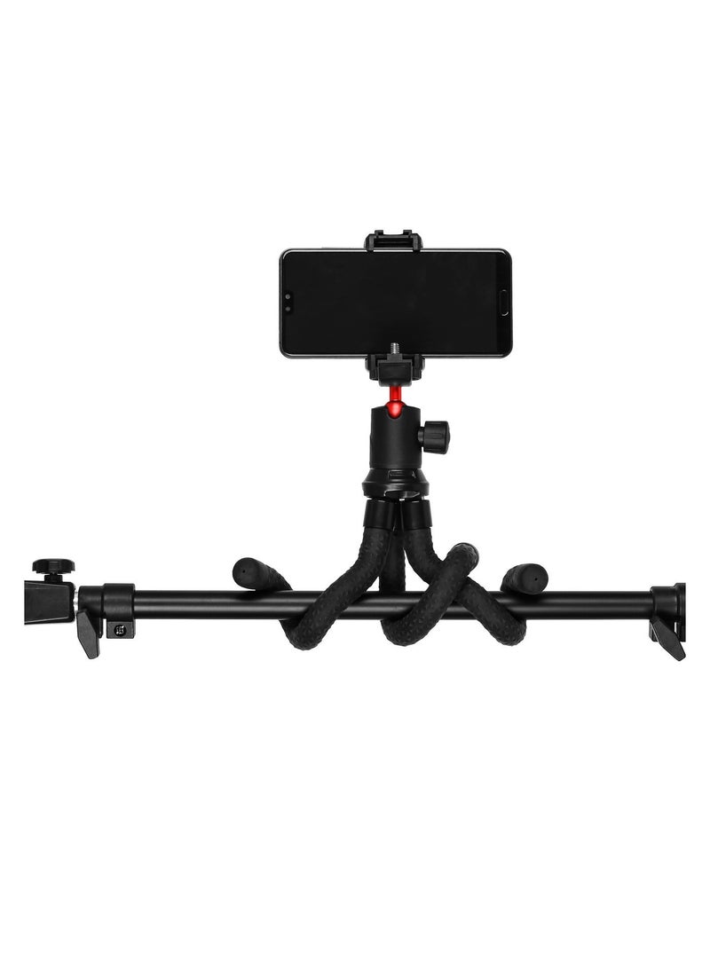 porodo Flexible Tripod Stand with 360° Panoramic Ball-Head / Non-Slip Grip / Foldable and Flexible Stand - Black - Image 2