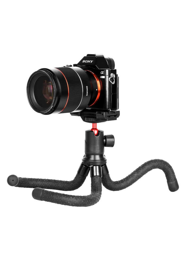 porodo Flexible Tripod Stand with 360° Panoramic Ball-Head / Non-Slip Grip / Foldable and Flexible Stand - Black - Image 4