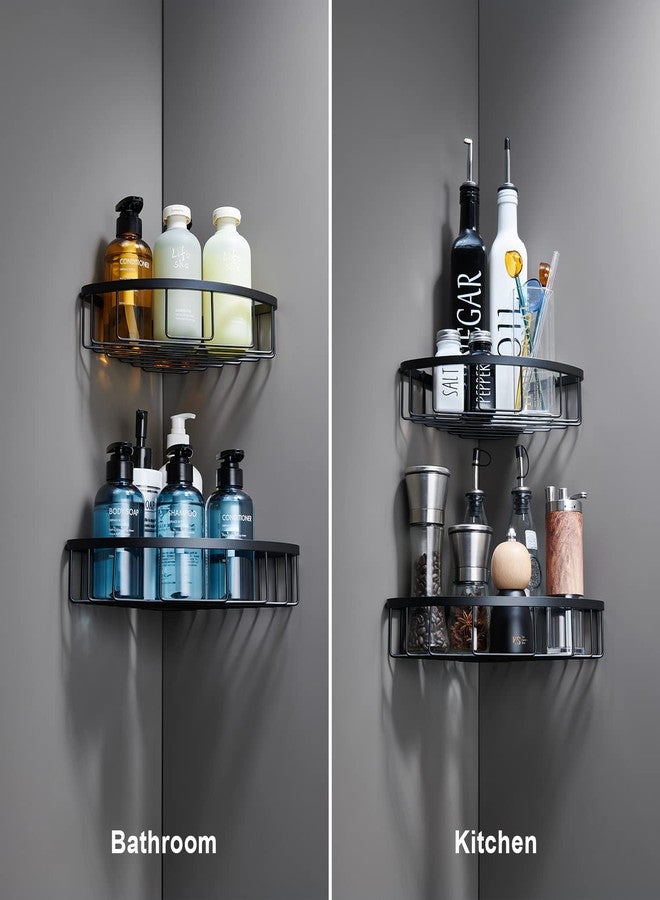 GORDEE [2 Pack] Corner Shower Caddy Shelf Organizer, Stainless Steel Heavy Duty Rust-Proof Shampoo Holder, Wall Mounted Storage Rack for Bathroom & Kitchen, Matte Black - Image 5
