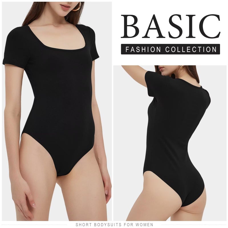 CE' CERDR Womenâ€™s 5 Pack Short Sleeve Bodysuits Square Neck T-shirt Basic Casual Tops Body suit - Image 2