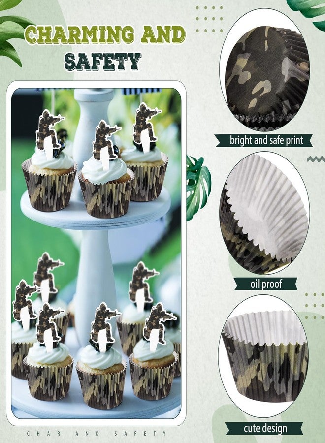 Vesici 200 Counts Cupcake Liners and 200 Counts Cupcake Toppers Round Baking Cups Greaseproof Muffin Liners for Christmas Holiday Birthday Theme Party Supplies(Camouflage) - Image 3