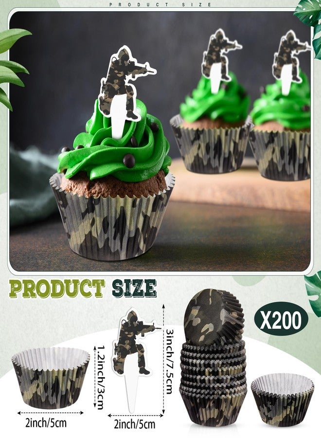 Vesici 200 Counts Cupcake Liners and 200 Counts Cupcake Toppers Round Baking Cups Greaseproof Muffin Liners for Christmas Holiday Birthday Theme Party Supplies(Camouflage) - Image 2