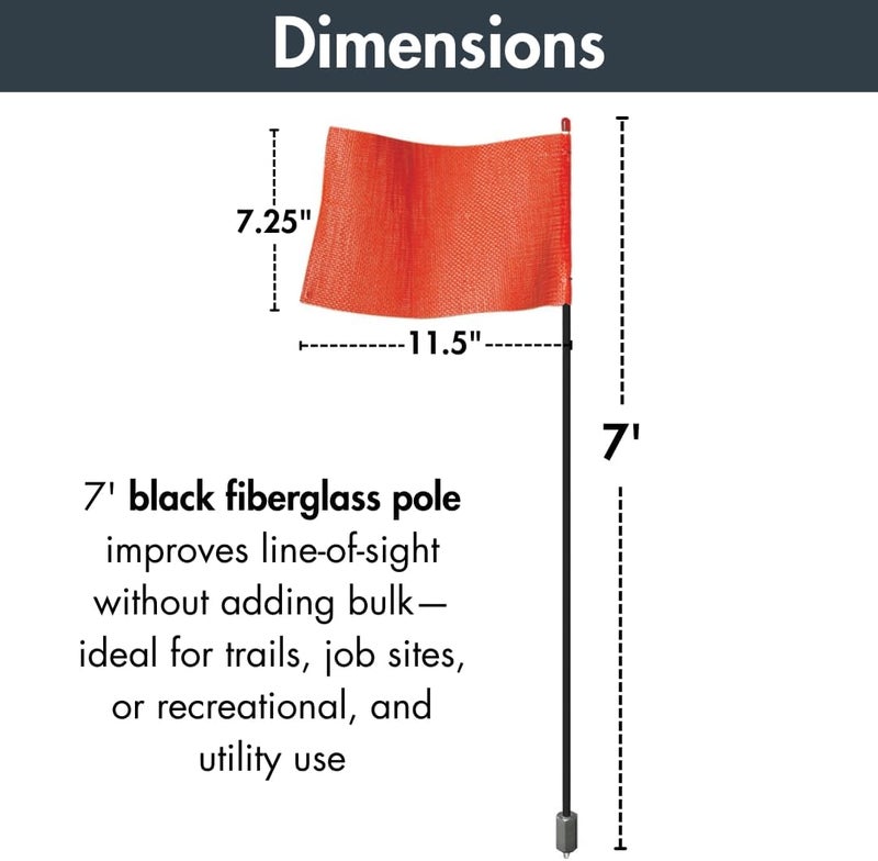 Checkers 7' Black ATV/UTV Flag Pole Whip with High Visibility Square Orange Offroad Flag - Light Duty Safety Flags for Four Wheelers, Off Road, Dunes - Made in the USA - FSRR7B-HB - Image 4