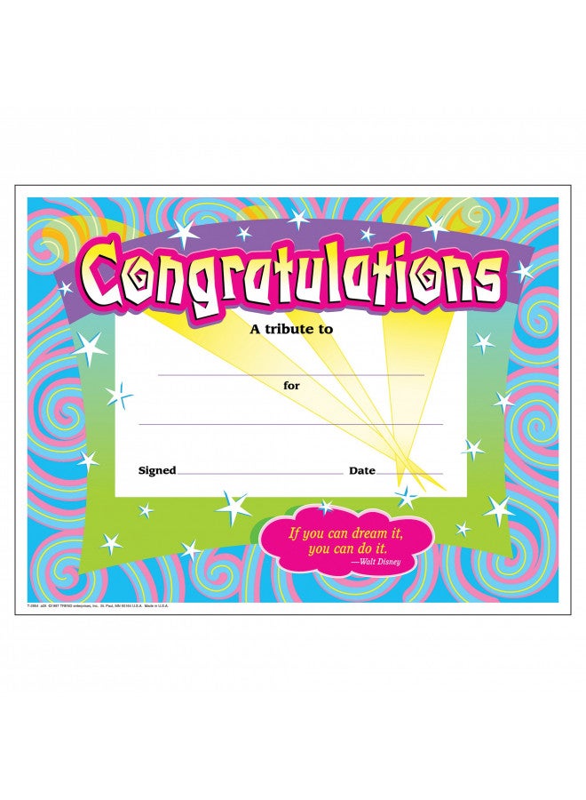 TREND enterprises, Inc. Congratulations/Swirls Colorful Classics Cert's., 30 ct