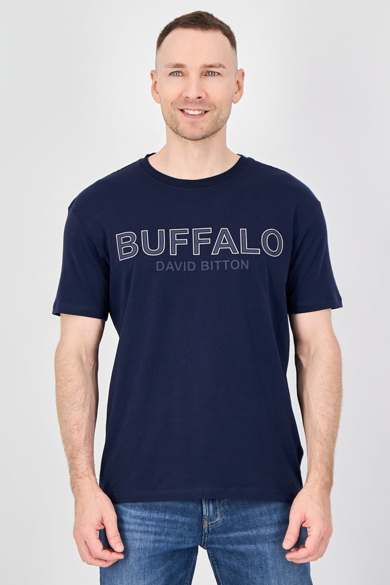 Buffalo David Bitton Men Crew Neck Short Sleeve Brand Logo T-Shirt, Navy - Image 1