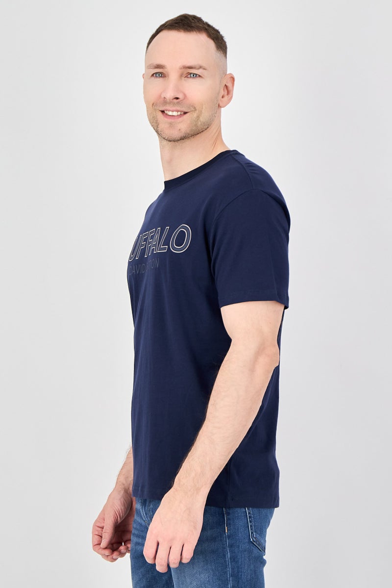 Buffalo David Bitton Men Crew Neck Short Sleeve Brand Logo T-Shirt, Navy - Image 2