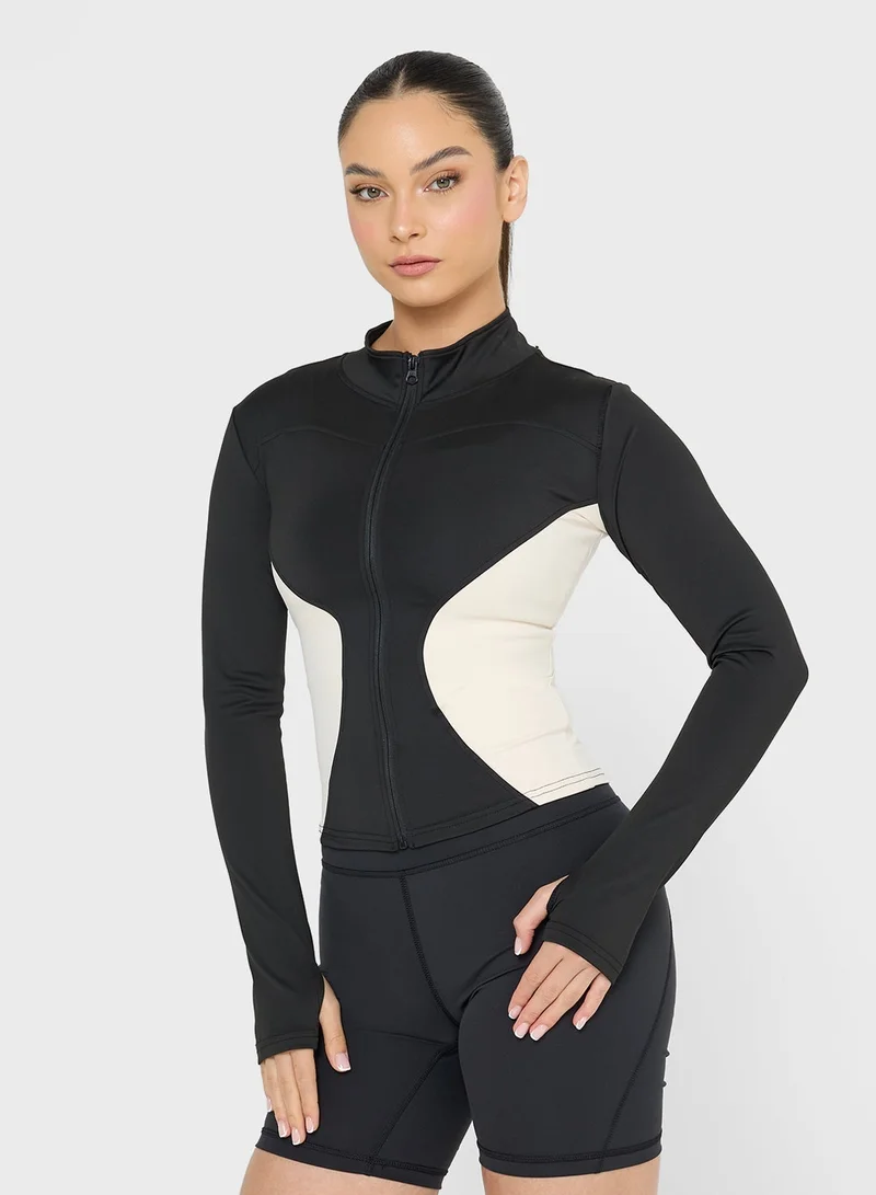 FRWD Sculpting Colorblock Zip Up Top
