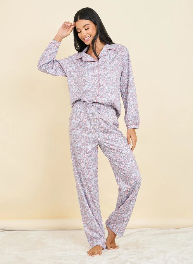 Styli Ditsy Floral Print Shirt and Pyajam Set