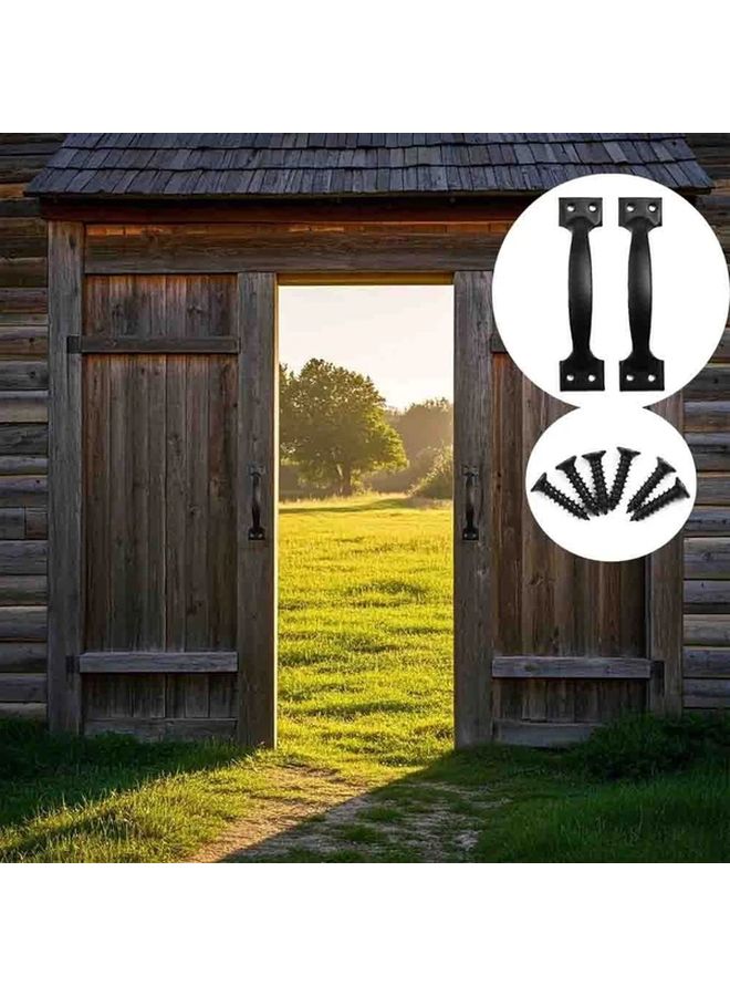 Black Cast Iron Door Handle 2pcs With Mounting Screws For Garage Barn Shed Doors - Image 2