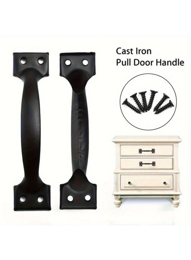 Black Cast Iron Door Handle 2pcs With Mounting Screws For Garage Barn Shed Doors - Image 3