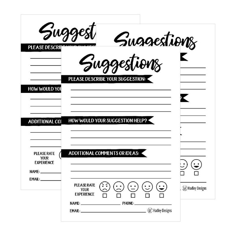 Hadley Designs 25 4x6 Feedback Comment Suggestion Forms For Customer Complaints, Business Employees, Blank Refill Paper, Name Pad for Client Contact Info For Wooden or Metal Lock Box Holders - Image 1