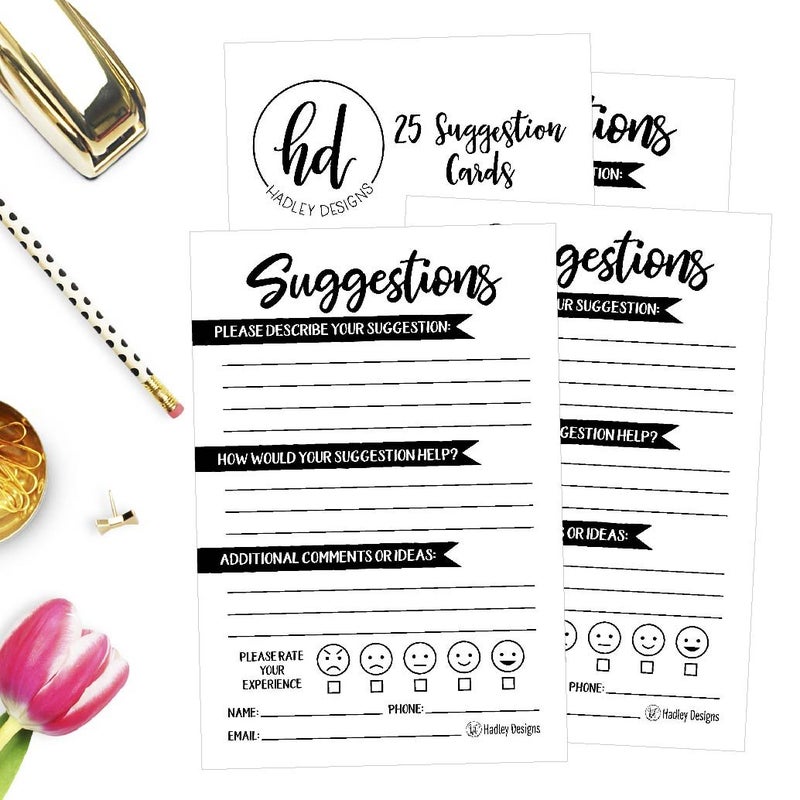 Hadley Designs 25 4x6 Feedback Comment Suggestion Forms For Customer Complaints, Business Employees, Blank Refill Paper, Name Pad for Client Contact Info For Wooden or Metal Lock Box Holders - Image 3