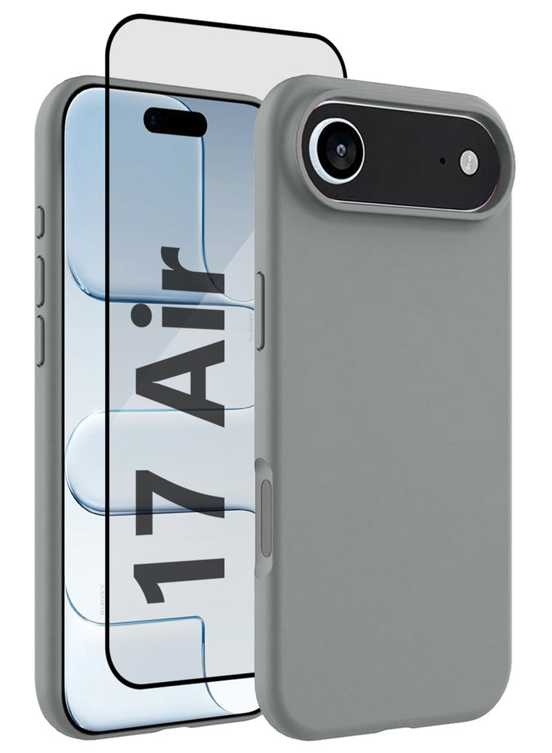 CATANES 2 Packs Silicone Protective Phone Case for iPhone 17 Air , Soft Anti-Scratch Microfiber Lining Ultra Slim Drop Protection Phone Cover with 3D Screen Protector - Light Grey - Image 1