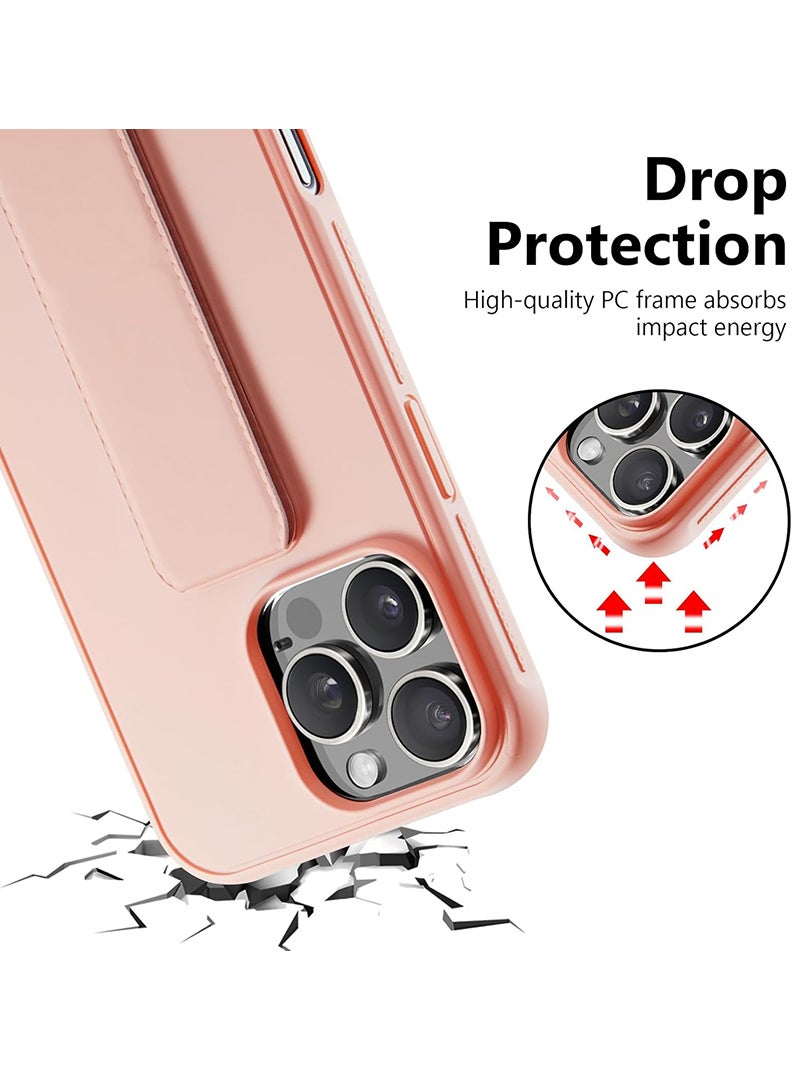 رفع القضية متوافق مع حافظة هاتف Apple iPhone 16 Pro مع حامل مغناطيسي وحامل، غطاء حامل بحزام من السيليكون الفاخر بمقبض أصابع السيارة - وردي - Image 5